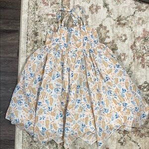 Floral Kids Dress with Blue and Tan Accents
